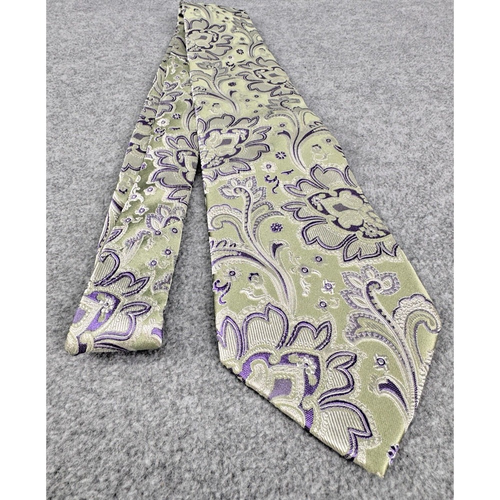 Paisley Silk Tie Green Purple Floral Mens Necktie Geoffrey Beene Designer